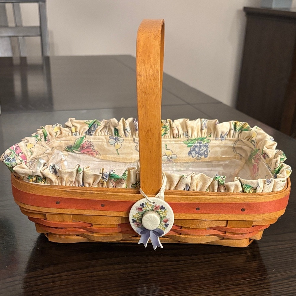 Longaberger 2000 Century Celebration Basket Floral Liner Handle Hat Medallion